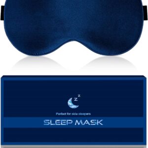 Silk Sleep Mask, 22-Momme 100% Pure Mulberry Silk Light-Blocking Eye Mask with Adjustable Strap, Hypoallergenic, Gifts for Women and Men (Blue)
