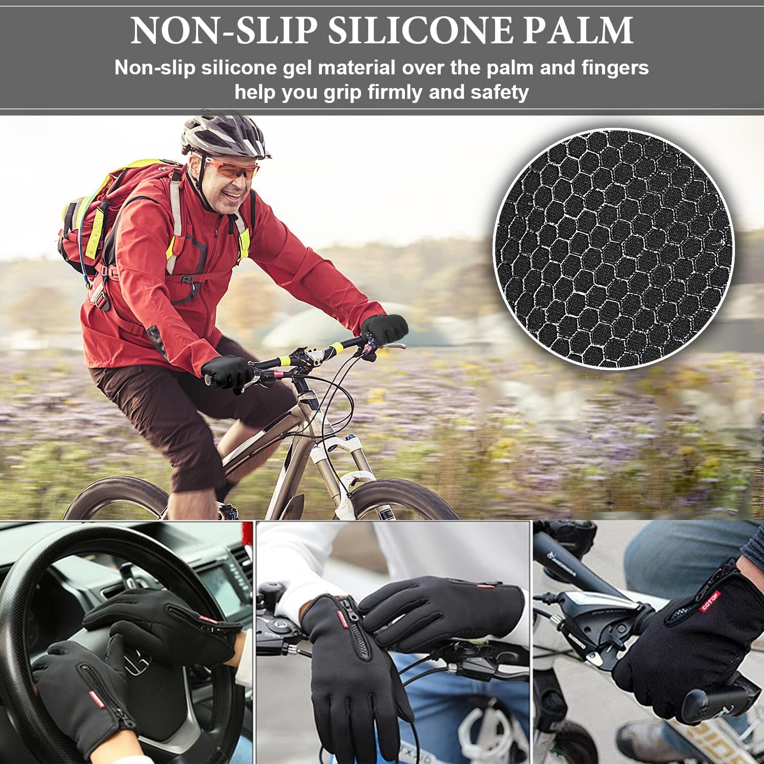 Winter Warm Gloves for Men Women, Outdoor Windproof Touchscreen Gloves Water Resistant Cycling Gloves Anti Slip Thermal Gloves for Running Cycling Walking Riding Driving - Image 4
