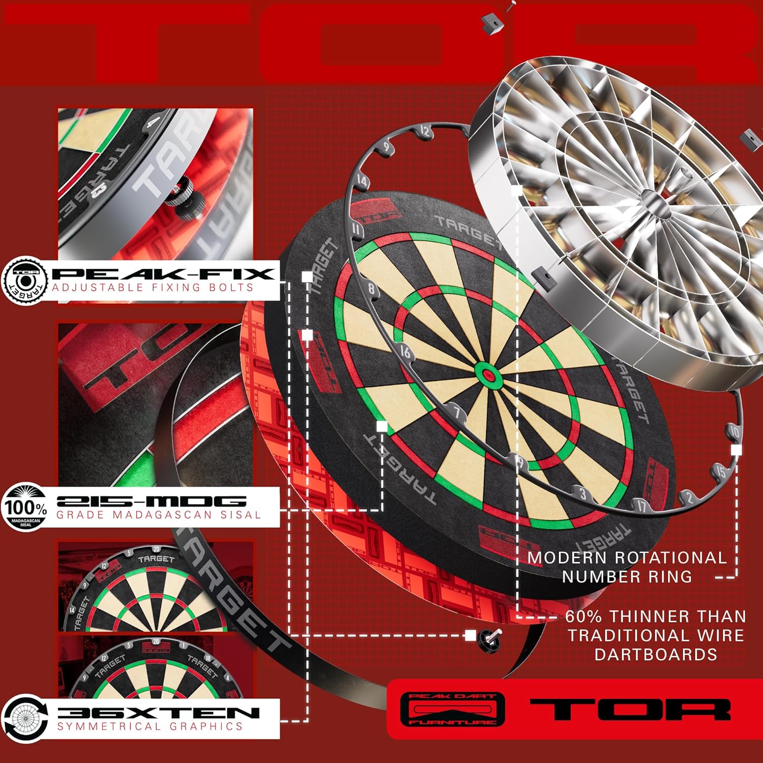 Target Darts TOR Dartboard & Dart Board Bundles | Competition Standard Steel Tip Board with Fixing Kit | Also Available: Special Edition Luke “The Nuke” Littler Board and Surround or Star Wars Galaxy - Image 6