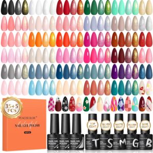 Peacecolor Gel Nail Polish Set 40PCs Autumn Gel Polish Kit 35 Colors White Neutral Brown Red with 5Pcs Glossy/Matte/Glitter Top Base Coat Soak Off U V Nail Varnish Sets Gifts for Women