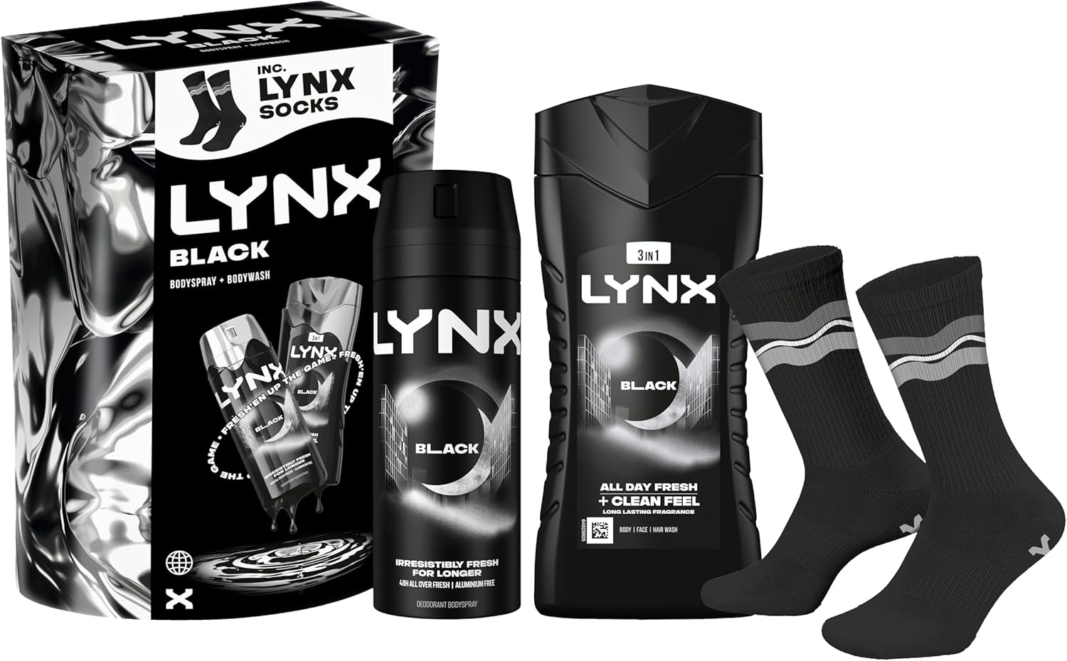 Lynx Gift Set Black Duo with a body wash, a body spray and Socks perfect for any occasion 2 piece - Image 2