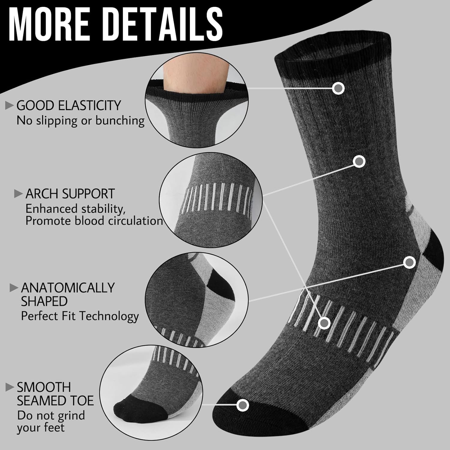 Hocerlu Thermal Socks for Men, 5 Pairs Thick Cushioning Winter Outdoor Sports Warm Boot Socks for Work Walking Hiking, Daily Wear or Gifts, UK 6-11. - Image 3