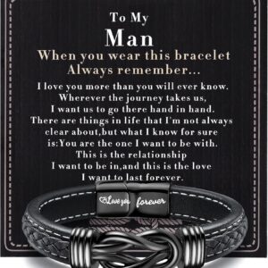 YADOCA Mens Bracelet to My Man, Leather Bracelet Gift for Him Love You Forever Mens Husband Boyfriend Couple Valentines Day Birthday Gift
