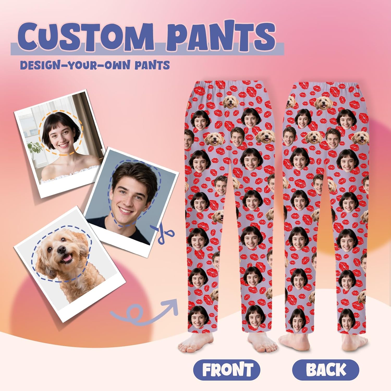 ALBK Personalised Pyjamas Pants with 1 to 3 Photos - Personalised Pyjamas for Men Women, Personalised Gifts for Christmas Birthday Anniversary, Pet Face PJ Pants - Image 4
