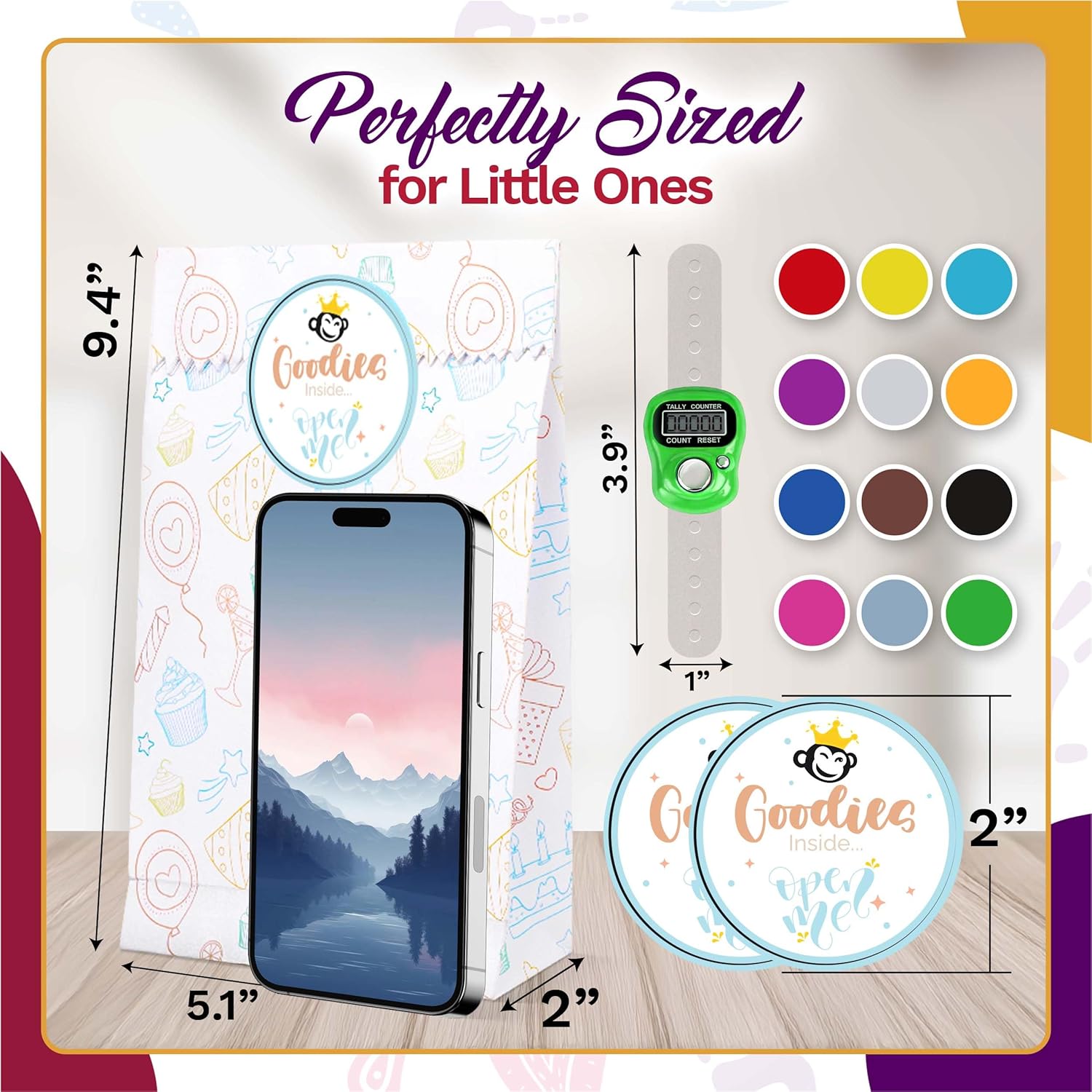 Riff Ruffle 36-Pack Party Favors Set – 12 Digital Finger Click Counters, 12 Party Bags & 12 Stickers – Birthday Return Gifts for Kids, Goodie Bag Fillers, Fidget Toys for Boys & Girls - Image 5