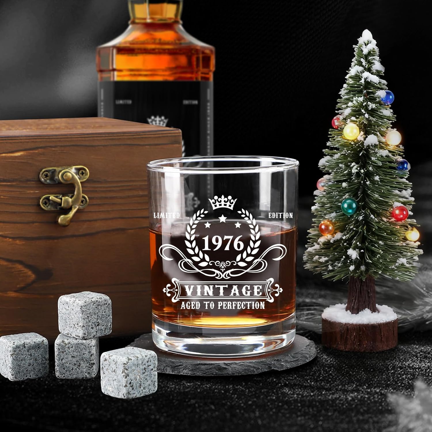 50th Birthday Gifts for Him, Happy 50th Birthday Decorations for Men, 50 Year Old Gifts for Man Who Have Everything, 1976 50th Birthday Gift Baskets for Men Whiskey Glass Baseball Cap Socks Stones - Image 3