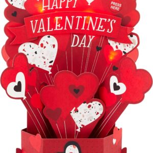 Hallmark Valentines Day Card, 3D & Pop Up Heart Balloons Design, Musical, Light Up, Red