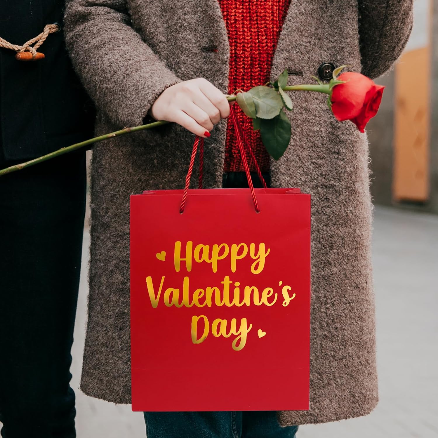 1 Pack Happy Valentine's Day Gift Bag with Tissue Paper Valentines Day Gift Tote Bags for Valentine's Day Present Bag Shopping Gift Wrap Party Favors - Image 6