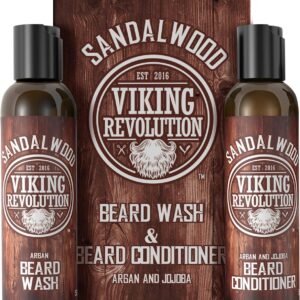 Viking Revolution – Beard Shampoo And Conditioner – Natural Beard Wash & Beard Conditioner With Argan & Jojoba Oils – Softens & Strengthens – Gifts For Men – Sandalwood – 2 x 150 ml