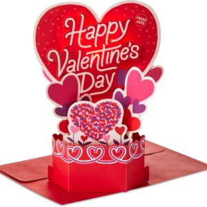 Hallmark Valentines Day Card, 3D Pop-Up, Hearts Scene Design, Musical, Light Up, Red, Pink
