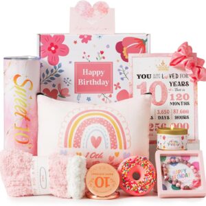 10th Birthday Gifts for Girls,Best Gifts Basket Presents Ideas for Turning 10 Year Old Girls,Happy Sweet 10th Birthday Pamper Hamper Box Kit for Sister Daughter Granddaughter Niece Teenage Teen Her
