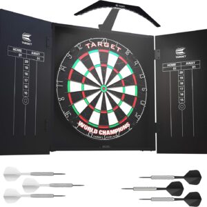 Target Darts Arc Dartboard Lighting System Home Cabinet Set – Includes World Champions Dartboard and 2 Sets of Darts, Black