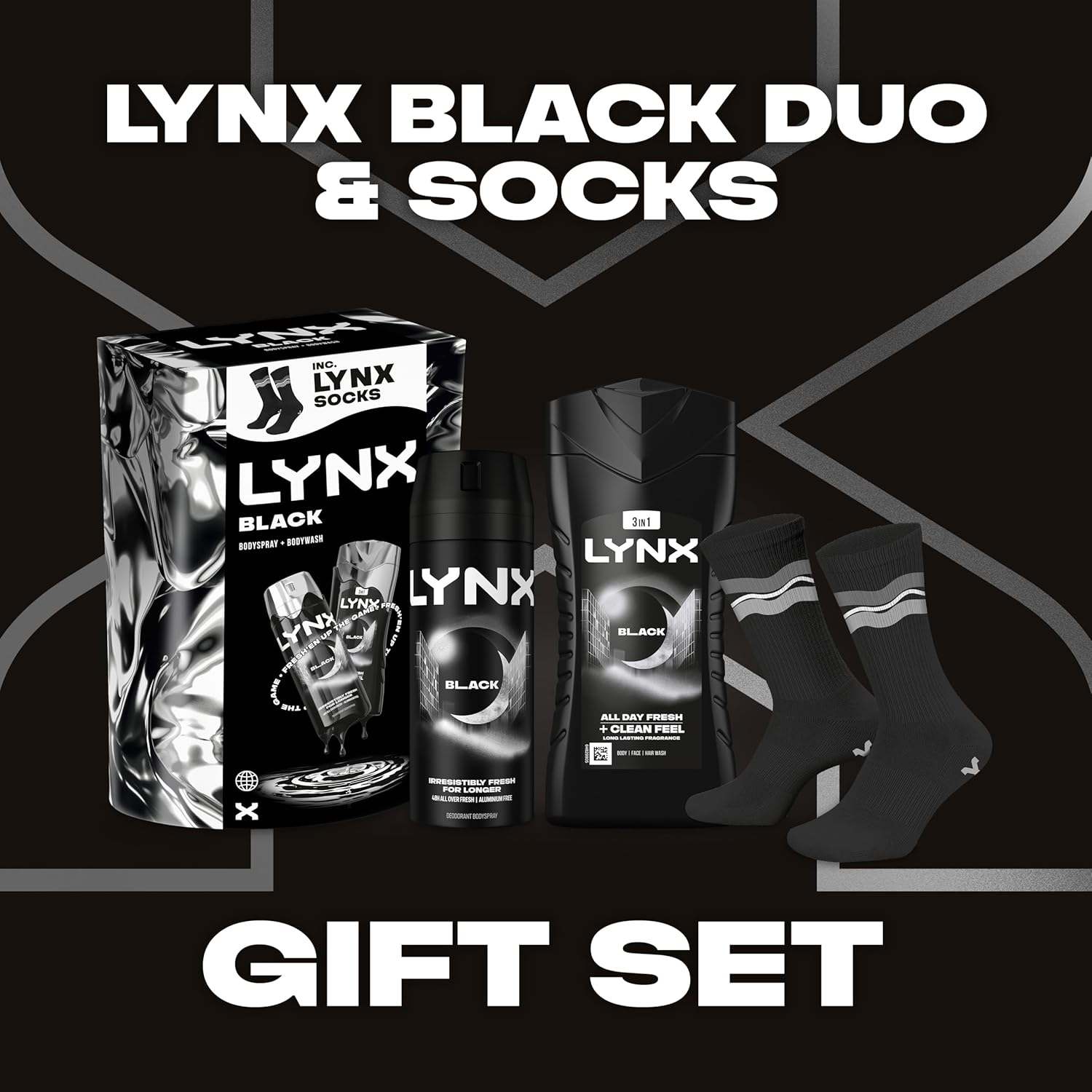 Lynx Gift Set Black Duo with a body wash, a body spray and Socks perfect for any occasion 2 piece - Image 5
