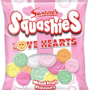 Swizzels Squashies Love Hearts 120g – Chewy Retro Sweets, Perfect Soft Chews for Kids, Party Bags, Birthday Treats, Valentine, Hampers, and Gift Boxes