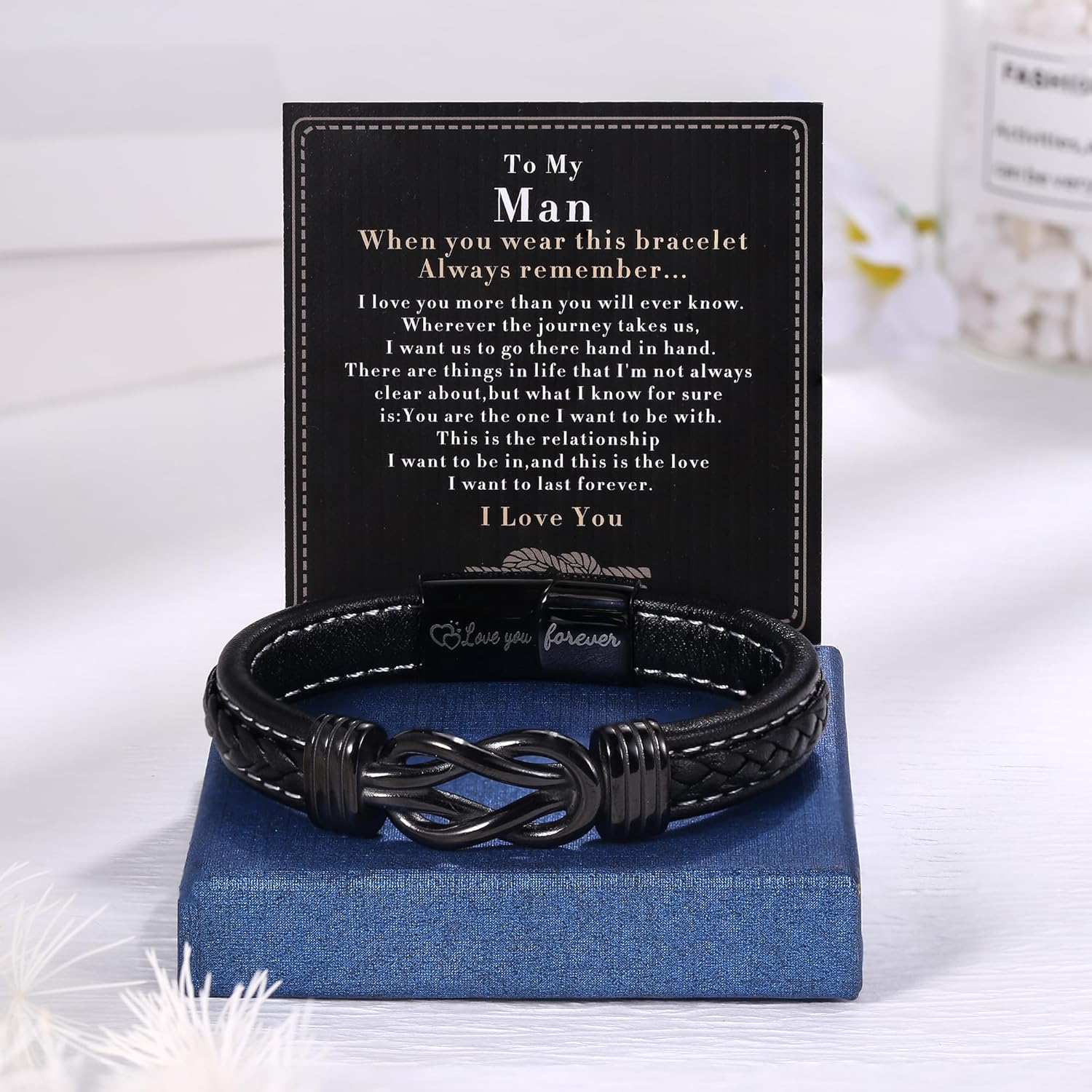 YADOCA Mens Bracelet to My Man, Leather Bracelet Gift for Him Love You Forever Mens Husband Boyfriend Couple Valentines Day Birthday Gift - Image 5