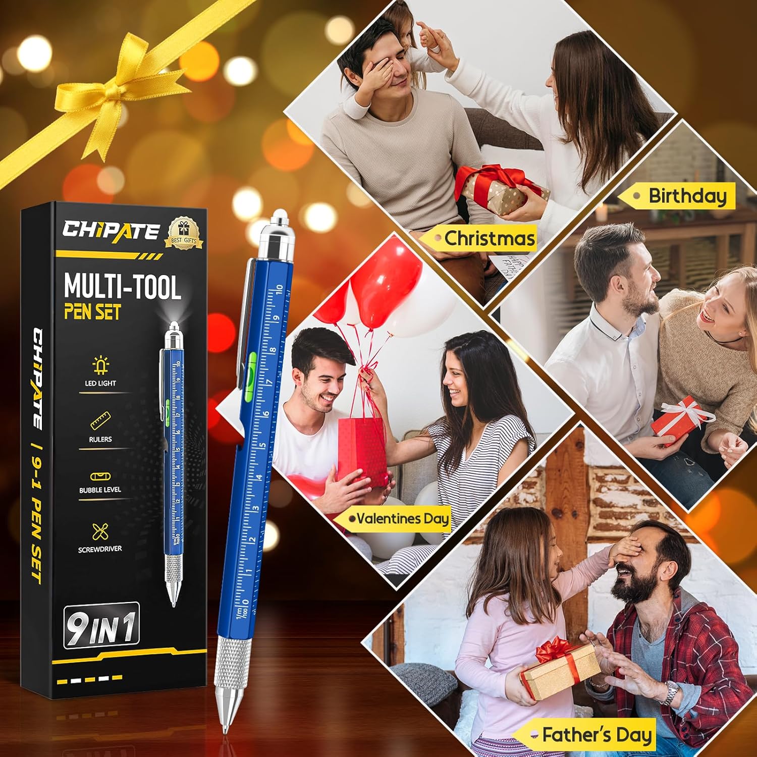 Valentines Gifts for Him, Gifts for Men, 9 in 1 Multi Tool Pen, Birthday Gift Gadgets for Men/Dad, Father's Day Gift - Image 2