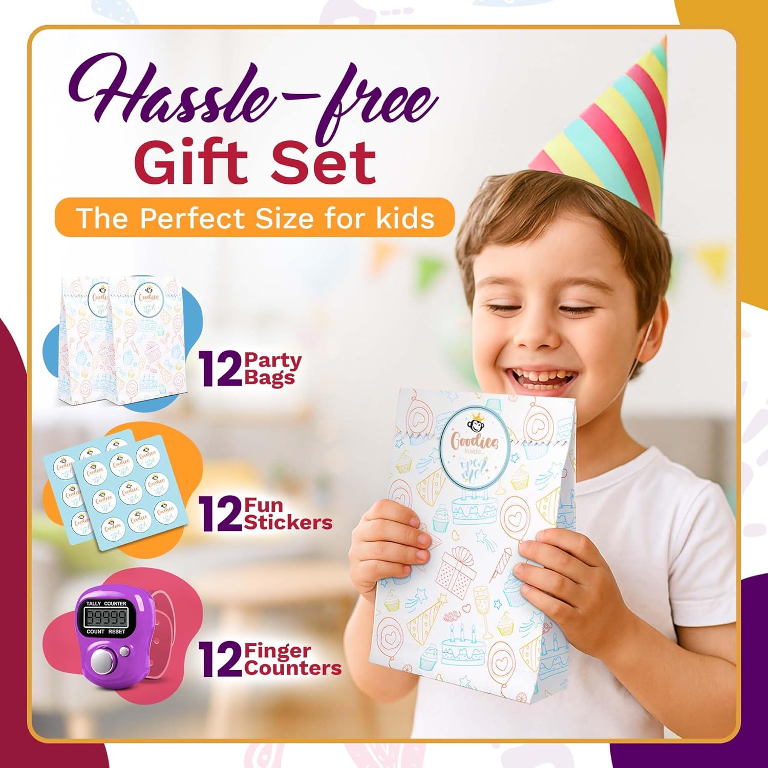 Riff Ruffle 36-Pack Party Favors Set – 12 Digital Finger Click Counters, 12 Party Bags & 12 Stickers – Birthday Return Gifts for Kids, Goodie Bag Fillers, Fidget Toys for Boys & Girls - Image 2