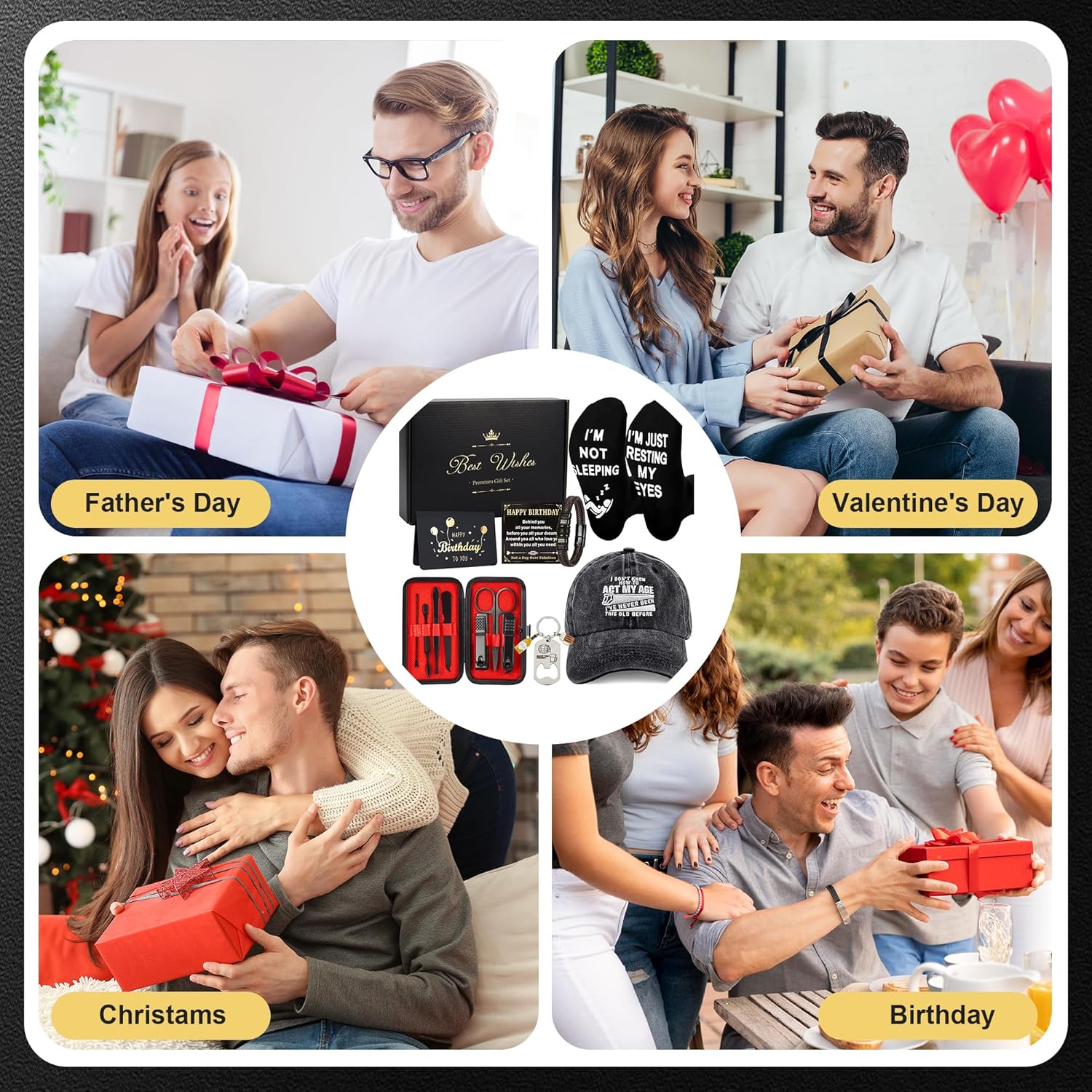 Gifts for Men – 7-Piece Gift Set with Baseball Cap, Socks, Bracelet, Keychain, Manicure Tools & Greeting Cards – Perfect for Birthdays, Father’s Day, Christmas, Retirement for Dad, Husband, Grandad - Image 5