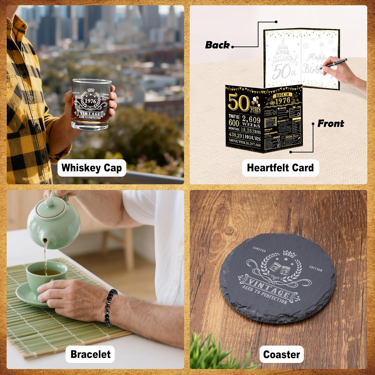 50th Birthday Gifts for Him, Happy 50th Birthday Decorations for Men, 50 Year Old Gifts for Man Who Have Everything, 1976 50th Birthday Gift Baskets for Men Whiskey Glass Baseball Cap Socks Stones - Image 7