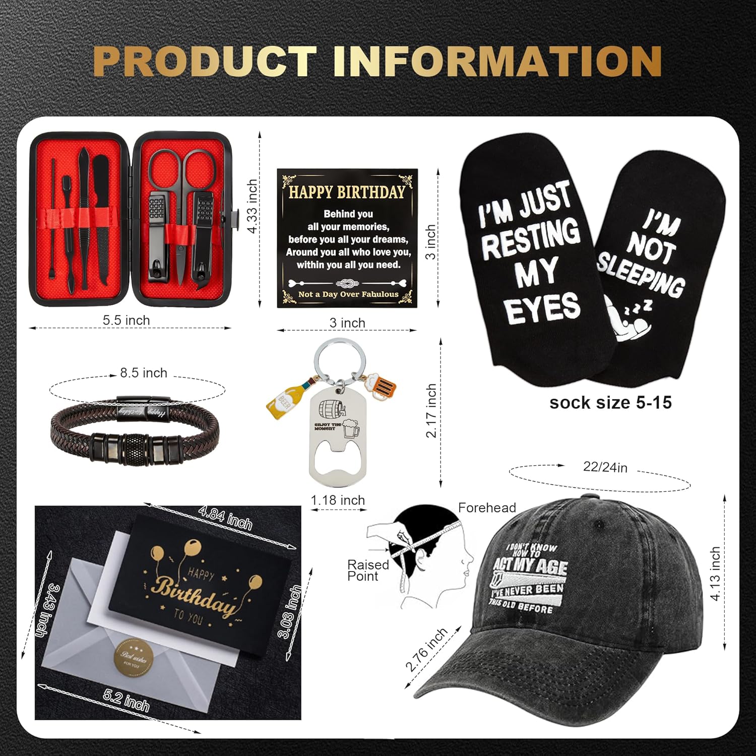 Gifts for Men – 7-Piece Gift Set with Baseball Cap, Socks, Bracelet, Keychain, Manicure Tools & Greeting Cards – Perfect for Birthdays, Father’s Day, Christmas, Retirement for Dad, Husband, Grandad - Image 2