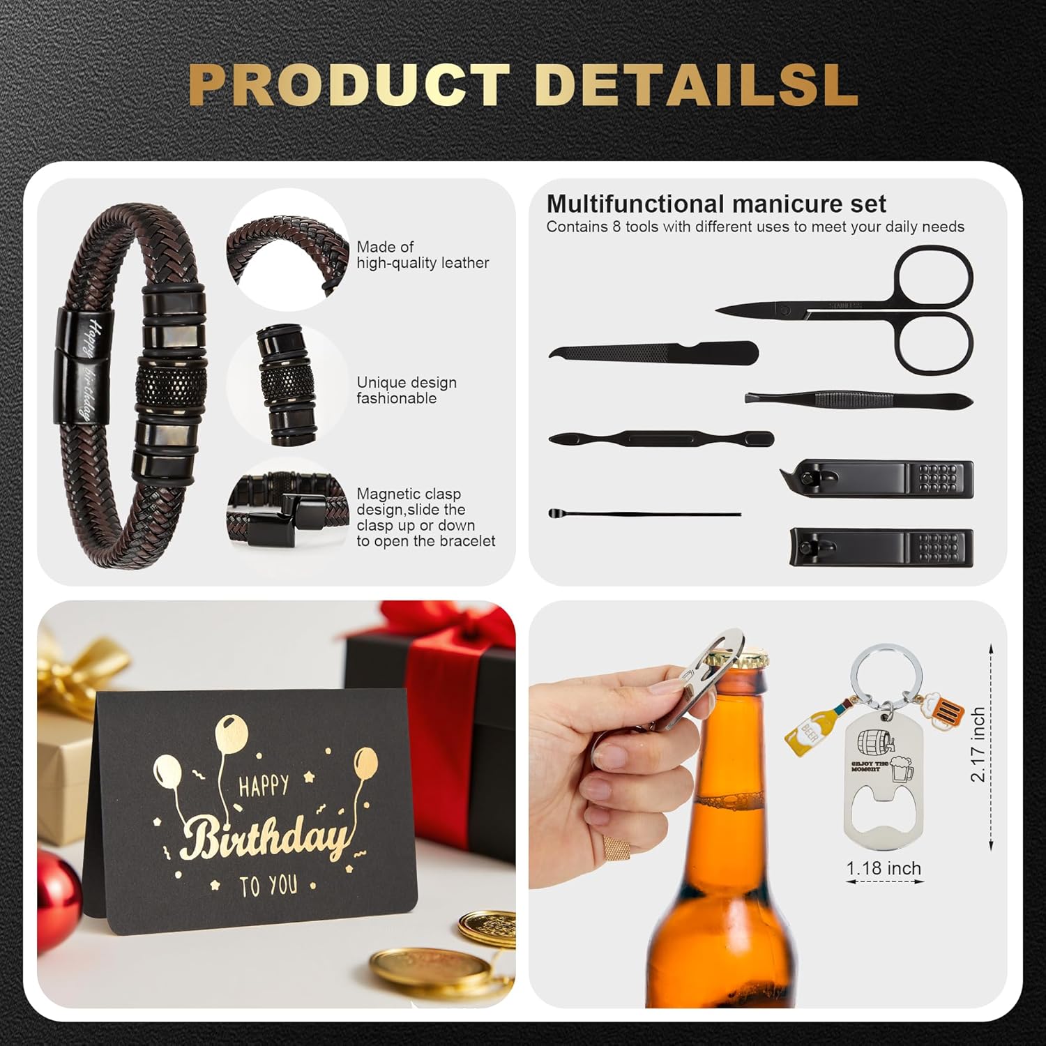 Gifts for Men – 7-Piece Gift Set with Baseball Cap, Socks, Bracelet, Keychain, Manicure Tools & Greeting Cards – Perfect for Birthdays, Father’s Day, Christmas, Retirement for Dad, Husband, Grandad - Image 6