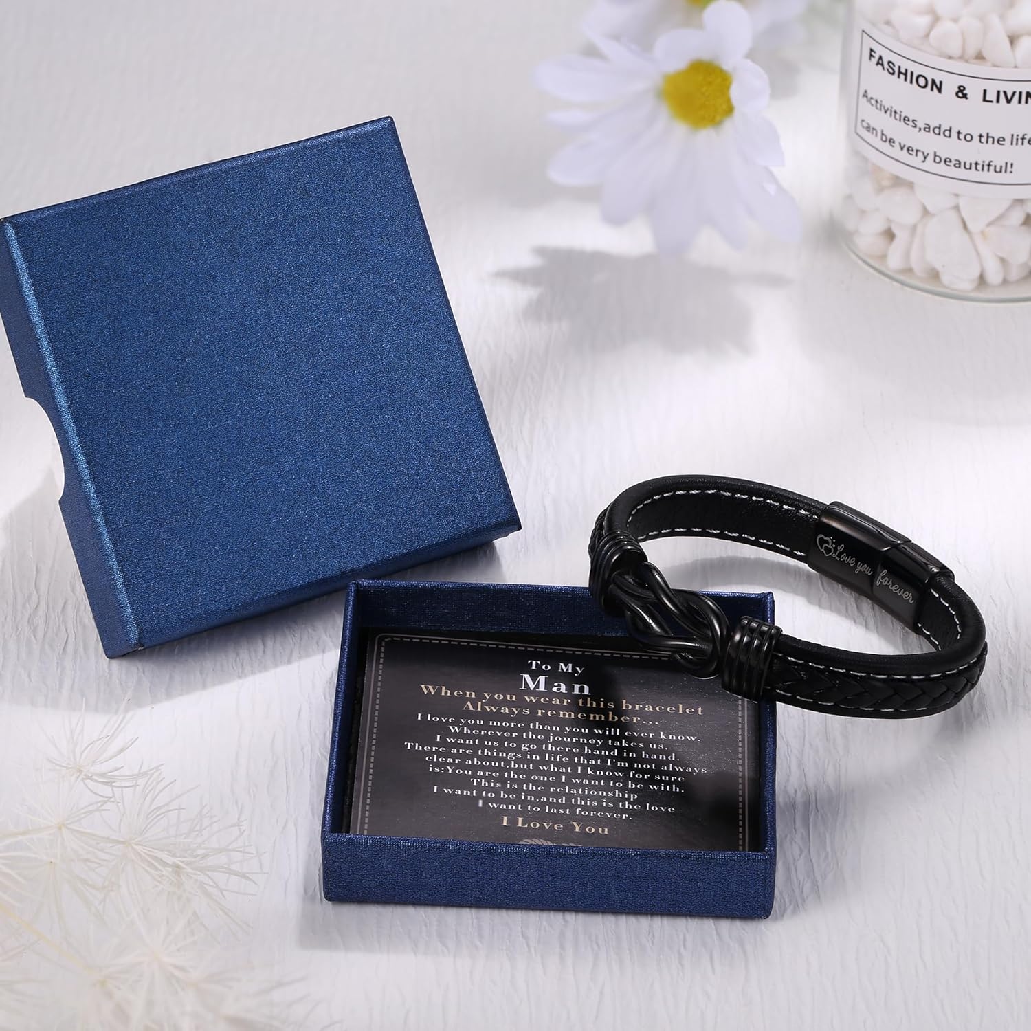 YADOCA Mens Bracelet to My Man, Leather Bracelet Gift for Him Love You Forever Mens Husband Boyfriend Couple Valentines Day Birthday Gift - Image 6