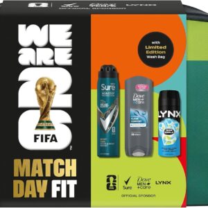 Dove, Lynx, Sure Gift Set Washbag for Him with an advanced anti-perspirant, body wash, body spray & limited edition wash bag Match Day Fit for him 3 piece