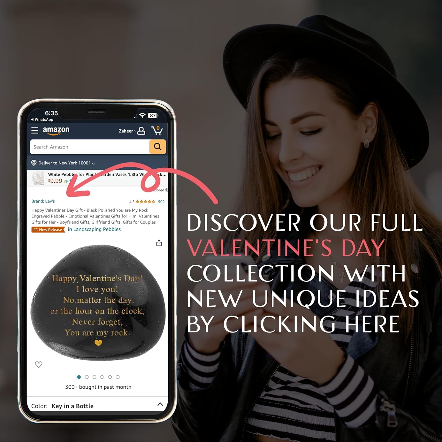 Happy Valentines Day Gift - Black Polished You are My Rock Engraved Pebble - Decorative Stones - Emotional Valentines Gifts for Him, Valentines Gifts for Her - Gifts for Couples - Image 5