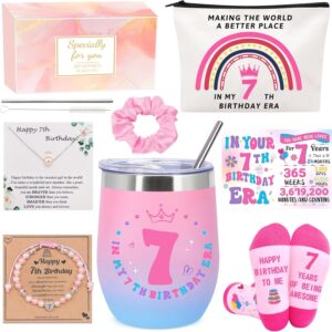 MOTONG Gift for 7 Year Old Girl, Happy Birthday Gifts for 7th Girl, Presents for 7 Year Old Girls Socks Pearl Necklace Bracelet for Teen Girls Daughter Niece Sisters Classmates