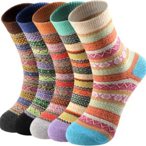 5 Pairs Thermal Socks for Women, Christmas Gifts for Women, Ladies Socks Winter Warm Thick Wool Boot Bed Socks 4-7