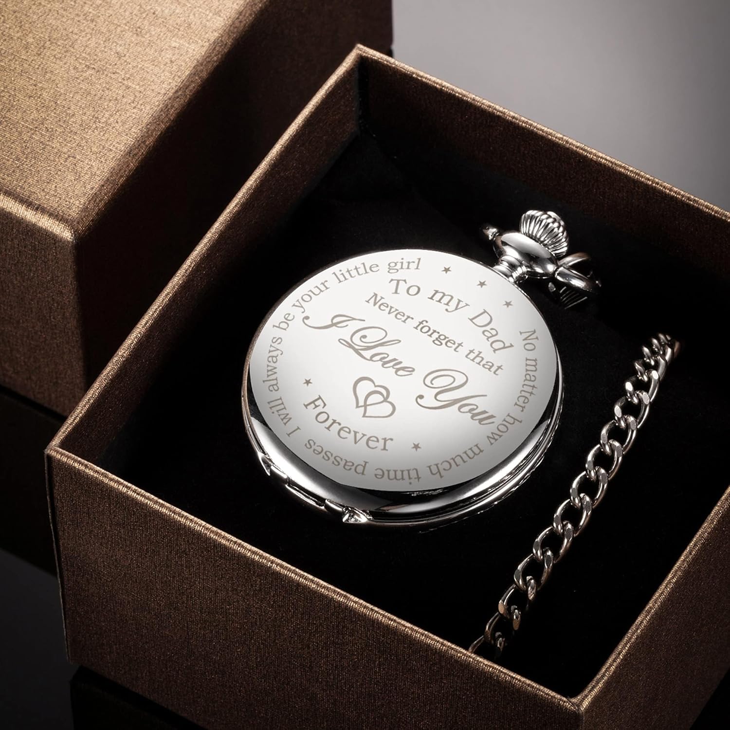 Dad Gift from Daughter to Father Engraved Pocket Watch - No Matter How Much Time Passes, I Will Always Be Your Little Girl (Silver) - Image 5