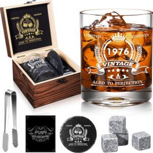 50th Birthday Gifts Men, 50th Birthday Whiskey Glass 354ml, 1976 Whisky Glasses for 50 Year Old Man, Rum Glass Old Man Gifts Ideas for Him, Dad, Husband, Grandpa – Wood Box & Whiskey Stones