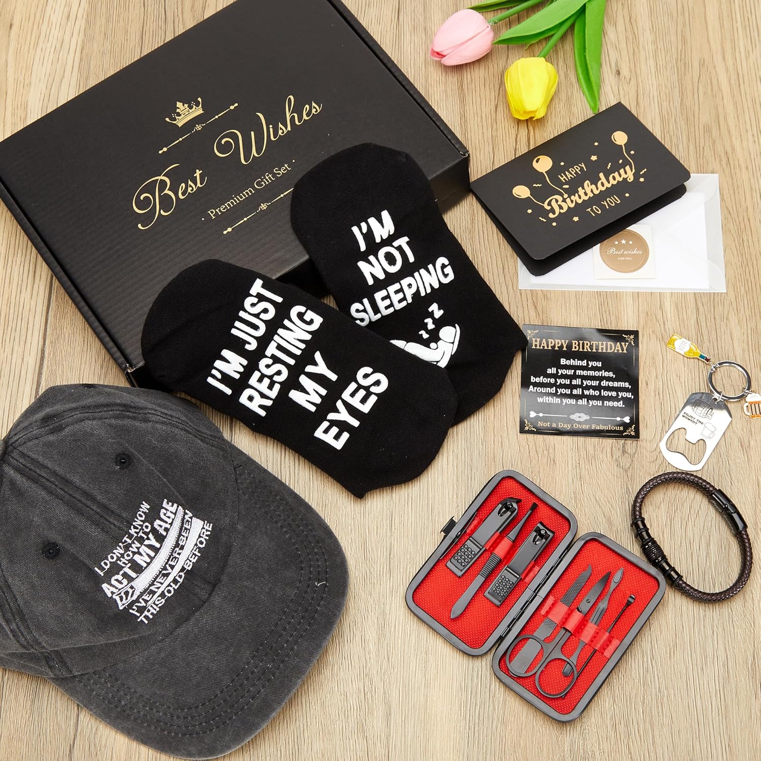 Gifts for Men – 7-Piece Gift Set with Baseball Cap, Socks, Bracelet, Keychain, Manicure Tools & Greeting Cards – Perfect for Birthdays, Father’s Day, Christmas, Retirement for Dad, Husband, Grandad - Image 8