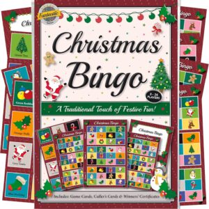 Christmas Party Bingo Game. A fun, entertaining activity idea for family, friends, office parties, clubs, or pubs. Novelty secret Santa gift or stocking/Xmas Eve box filler.