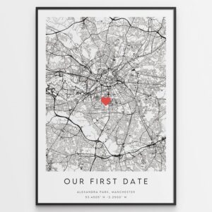 Our First Date Map Print – Romantic Anniversary Gift For Him or Her – Personalised & Unique Valentine’s Day Gift
