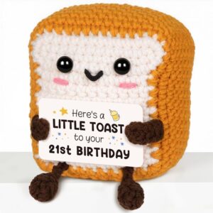 21st Birthday Gifts for Her Him Women Men, Handmade Emotional Support Crochet Toast with Pun Card, Adorable Deske Decor Gifts for 21 Years Old Friend Sister Brother Daughter Son Nephew Niece Bestie