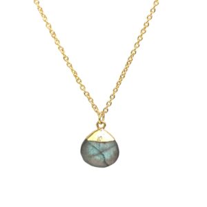Gempires Labradorite Crystal Pendant Necklace Handmade Gemstone Teardrop Jewelry Hypoallergenic 18 Inch Gold Plated Elegant Trending Fashion Jewelry