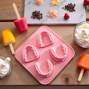 4 Hole Denture Teeth Shaped Ice Cube Mold Silicone Ice Tray DIY Ice Cream Funny Gag Gift for Dentist Seniors Ice Tray Molds,Specialty Tools and Gadgets,Ice Cube Molds and Trays