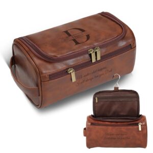 Easycosy Valentines Gifts for Him Personalised Mens Toiletry Bags Water-Resistant Leather Travel Wash Bag Engraved Initial Name Pattern Birthday Anniversary Personalised Gifts for Men Dad Him Son